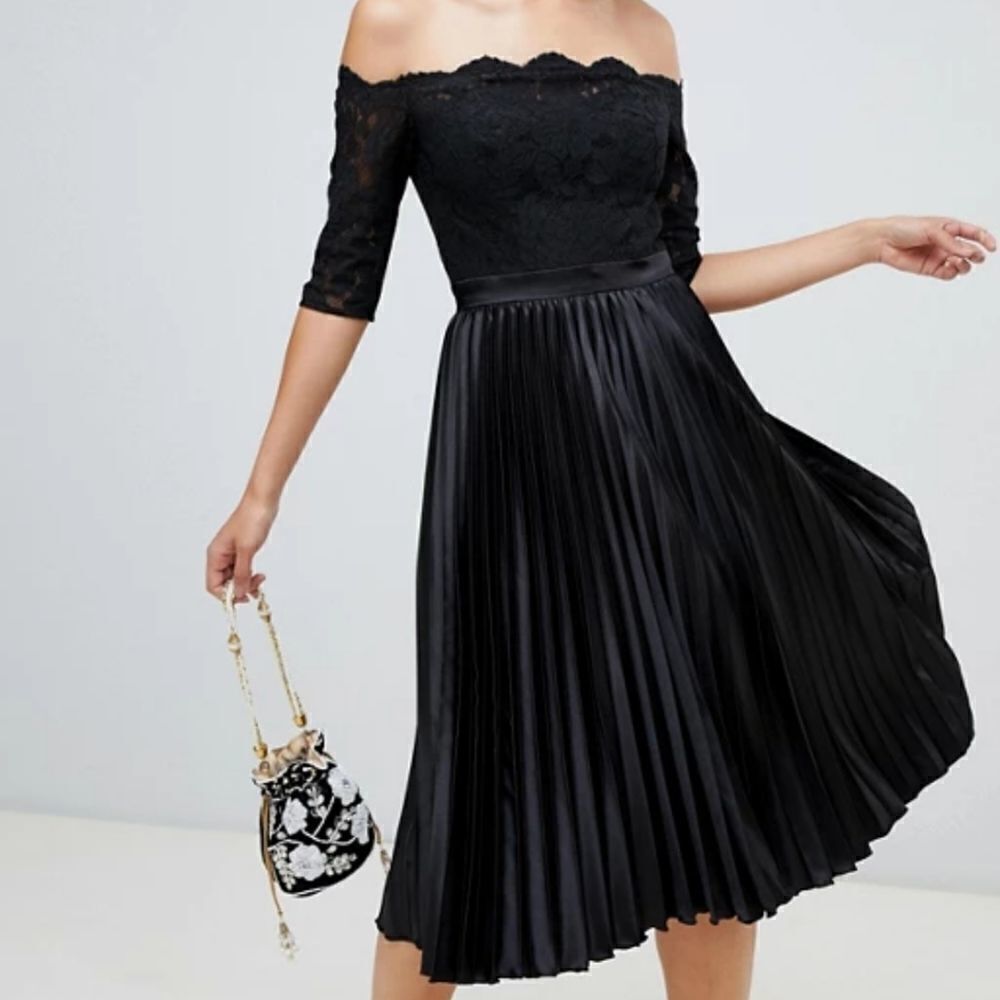 Chi Chi London lace top midi dress pleated skirt